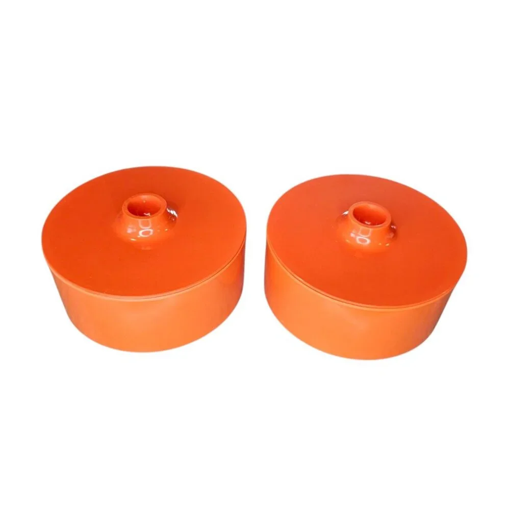MCM 2 HELLER Bowls Finger Lid Vibrant Orange Massimo Vignelli Melamine 1 Cracked